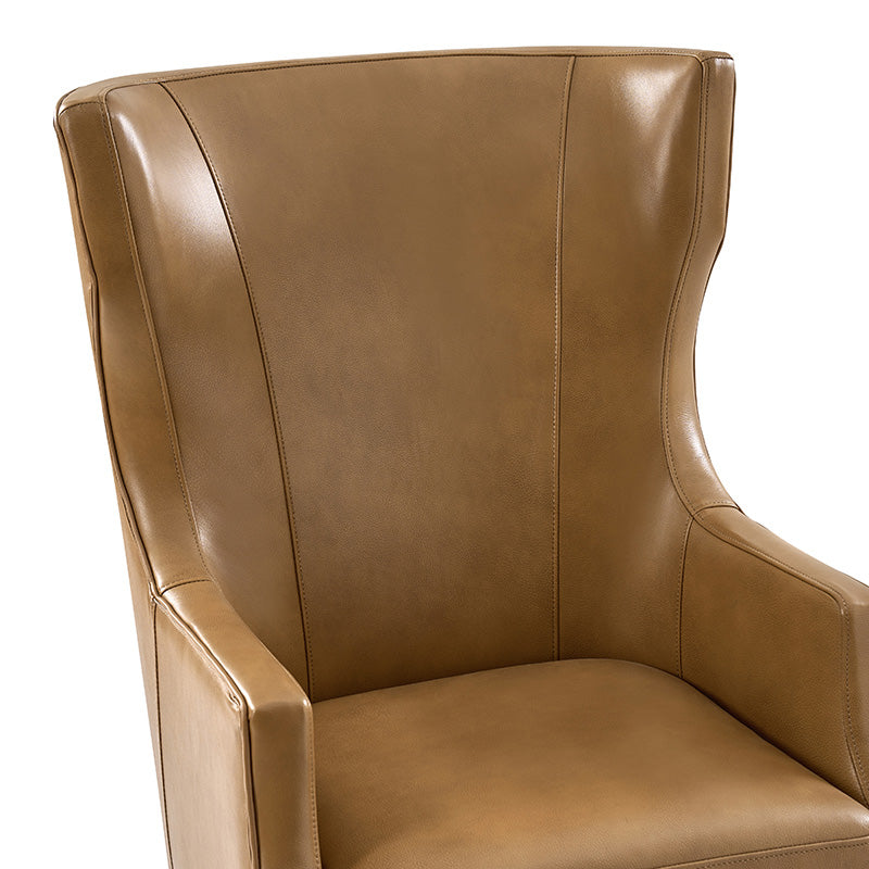 Fauteuil de bureau à dossier haut et oreilles en cuir véritable avec hauteur réglable, fonction d'inclinaison et base pivotante | Camel / Noir / Bleu marine / Marron | Siège unique