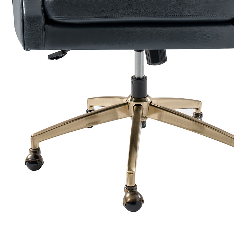 Fauteuil de bureau à dossier haut et oreilles en cuir véritable avec hauteur réglable, fonction d'inclinaison et base pivotante | Camel / Noir / Bleu marine / Marron | Siège unique