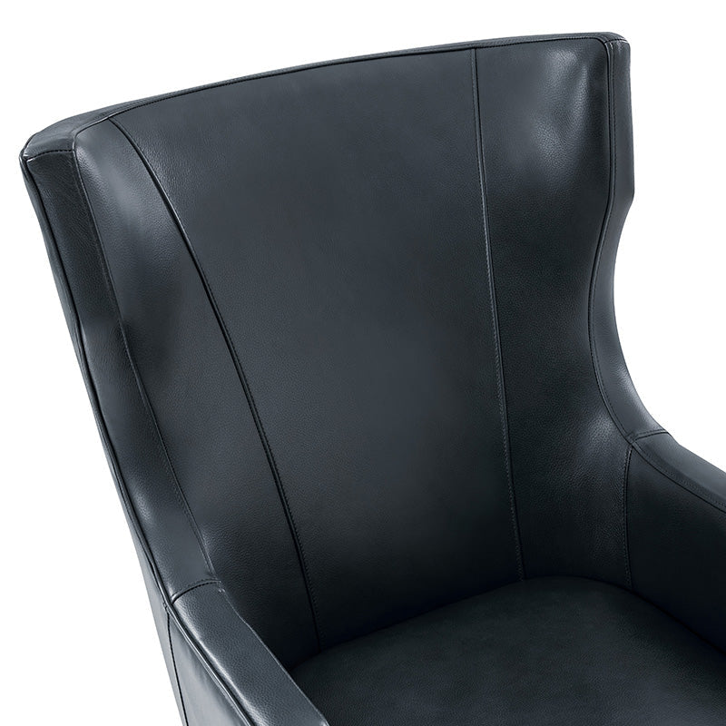 Fauteuil de bureau à dossier haut et oreilles en cuir véritable avec hauteur réglable, fonction d'inclinaison et base pivotante | Camel / Noir / Bleu marine / Marron | Siège unique