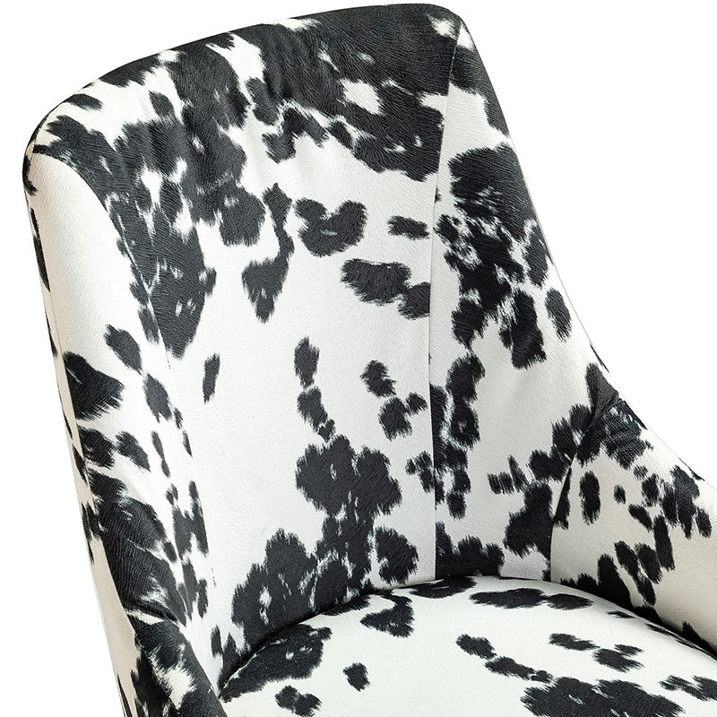 Fauteuil de bureau en tissu imprimé vache avec hauteur réglable, accoudoirs et base en métal doré à 5 branches | Vache Noire / Vache | Siège unique