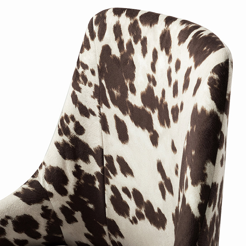 Fauteuil de bureau en tissu imprimé vache avec hauteur réglable, accoudoirs et base en métal doré à 5 branches | Vache Noire / Vache | Siège unique