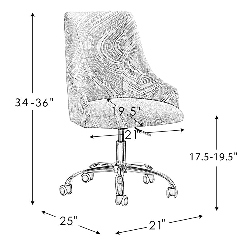 Fauteuil de bureau en tissu imprimé vache avec hauteur réglable, accoudoirs et base en métal doré à 5 branches | Vache Noire / Vache | Siège unique