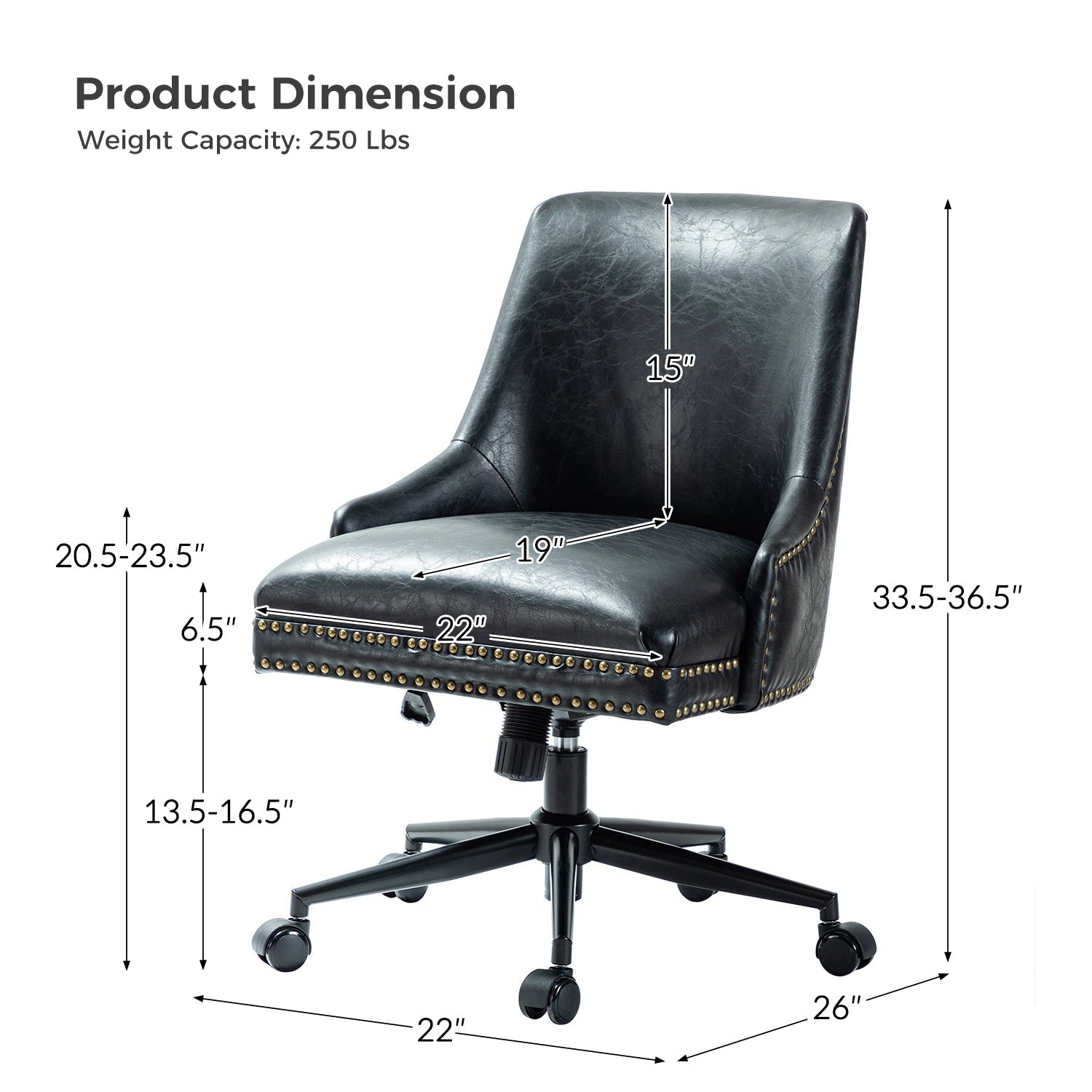 Chaise de bureau pivotante sans accoudoirs en similicuir avec rembourrage en mousse et piètement en métal noir | Marron / Noir | Siège individuel