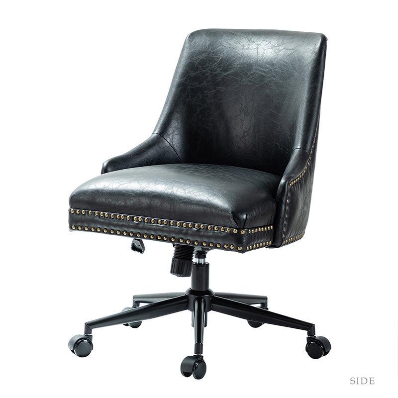 Chaise de bureau pivotante sans accoudoirs en similicuir avec rembourrage en mousse et piètement en métal noir | Marron / Noir | Siège individuel
