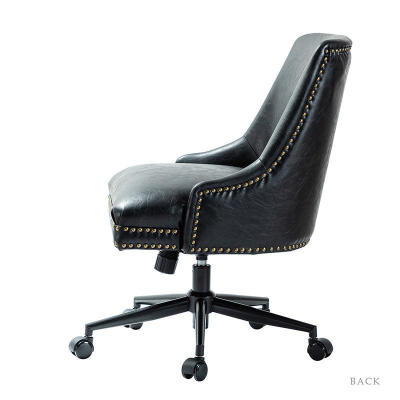 Chaise de bureau pivotante sans accoudoirs en similicuir avec rembourrage en mousse et piètement en métal noir | Marron / Noir | Siège individuel