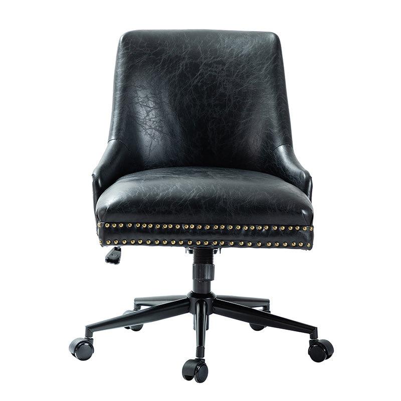 Chaise de bureau pivotante sans accoudoirs en similicuir avec rembourrage en mousse et piètement en métal noir | Marron / Noir | Siège individuel