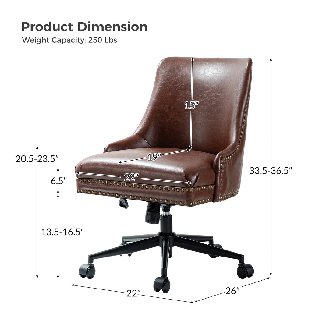 Chaise de bureau pivotante sans accoudoirs en similicuir avec rembourrage en mousse et piètement en métal noir | Marron / Noir | Siège individuel