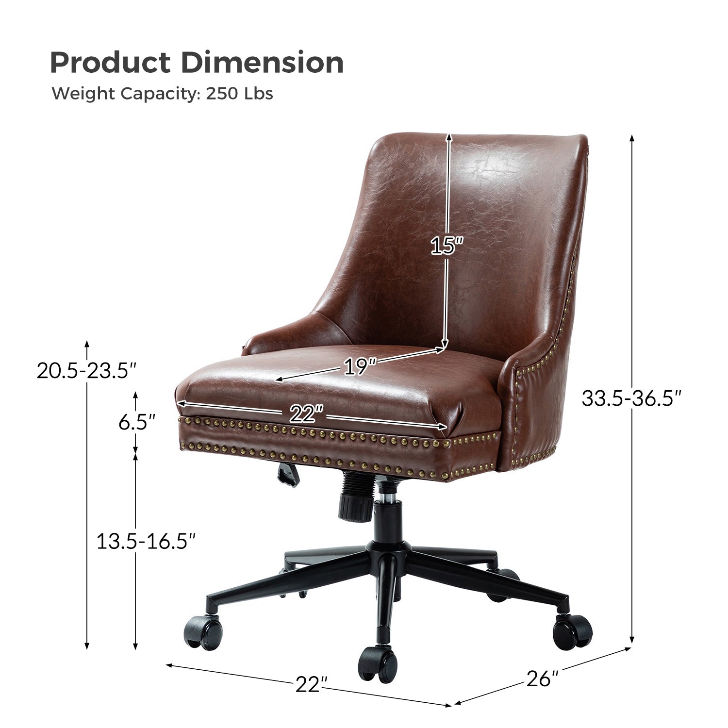 Chaise de bureau pivotante sans accoudoirs en similicuir avec rembourrage en mousse et piètement en métal noir | Marron / Noir | Siège individuel