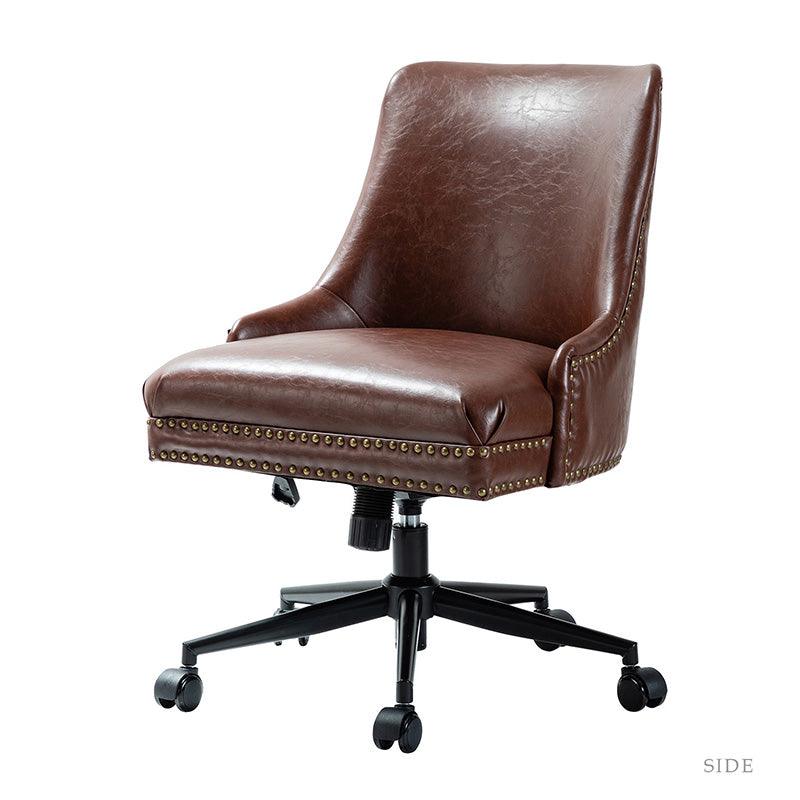 Chaise de bureau pivotante sans accoudoirs en similicuir avec rembourrage en mousse et piètement en métal noir | Marron / Noir | Siège individuel