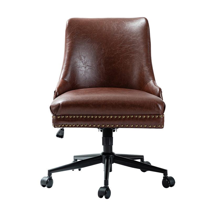 Chaise de bureau pivotante sans accoudoirs en similicuir avec rembourrage en mousse et piètement en métal noir | Marron / Noir | Siège individuel