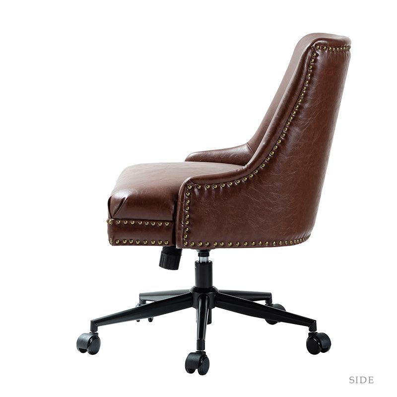 Chaise de bureau pivotante sans accoudoirs en similicuir avec rembourrage en mousse et piètement en métal noir | Marron / Noir | Siège individuel