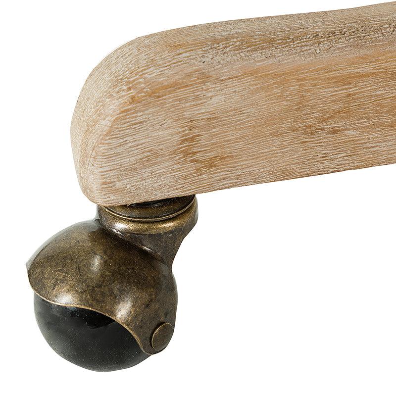 Chaise de bureau pivotante en tissu avec garniture cloutée, hauteur réglable et piètement en bois massif | Lin / Marine | Siège individuel