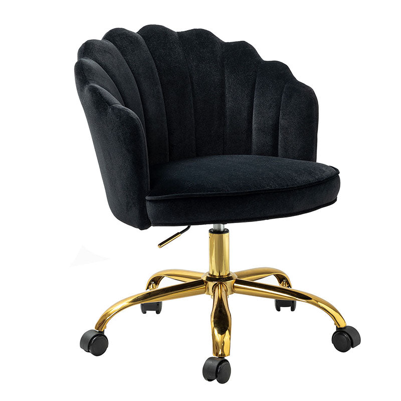 Chaise de Bureau Pivotante en Velours avec Dossier Fleur, Capitonnage, Hauteur Réglable et Base en Métal Doré | Rose / Noir / Bleu Canard / Jaune / Gris / Sauge / Ivoire | Siège Simple