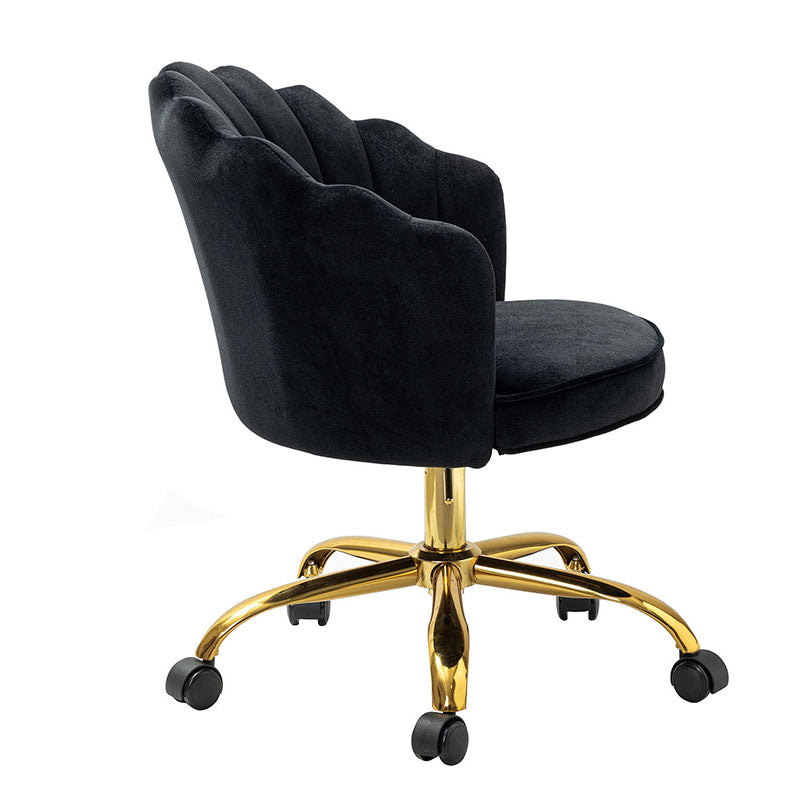 Chaise de Bureau Pivotante en Velours avec Dossier Fleur, Capitonnage, Hauteur Réglable et Base en Métal Doré | Rose / Noir / Bleu Canard / Jaune / Gris / Sauge / Ivoire | Siège Simple