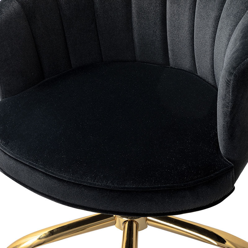 Chaise de Bureau Pivotante en Velours avec Dossier Fleur, Capitonnage, Hauteur Réglable et Base en Métal Doré | Rose / Noir / Bleu Canard / Jaune / Gris / Sauge / Ivoire | Siège Simple