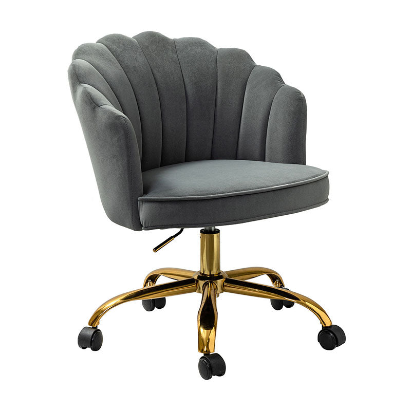 Chaise de Bureau Pivotante en Velours avec Dossier Fleur, Capitonnage, Hauteur Réglable et Base en Métal Doré | Rose / Noir / Bleu Canard / Jaune / Gris / Sauge / Ivoire | Siège Simple