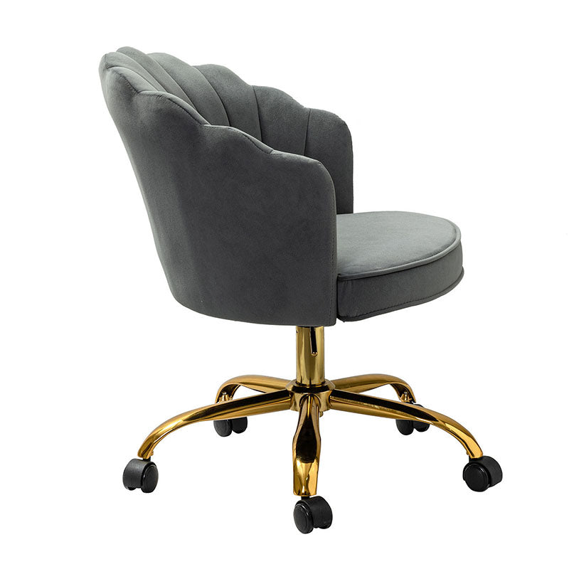 Chaise de Bureau Pivotante en Velours avec Dossier Fleur, Capitonnage, Hauteur Réglable et Base en Métal Doré | Rose / Noir / Bleu Canard / Jaune / Gris / Sauge / Ivoire | Siège Simple