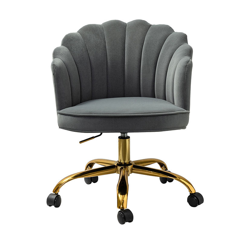 Chaise de Bureau Pivotante en Velours avec Dossier Fleur, Capitonnage, Hauteur Réglable et Base en Métal Doré | Rose / Noir / Bleu Canard / Jaune / Gris / Sauge / Ivoire | Siège Simple