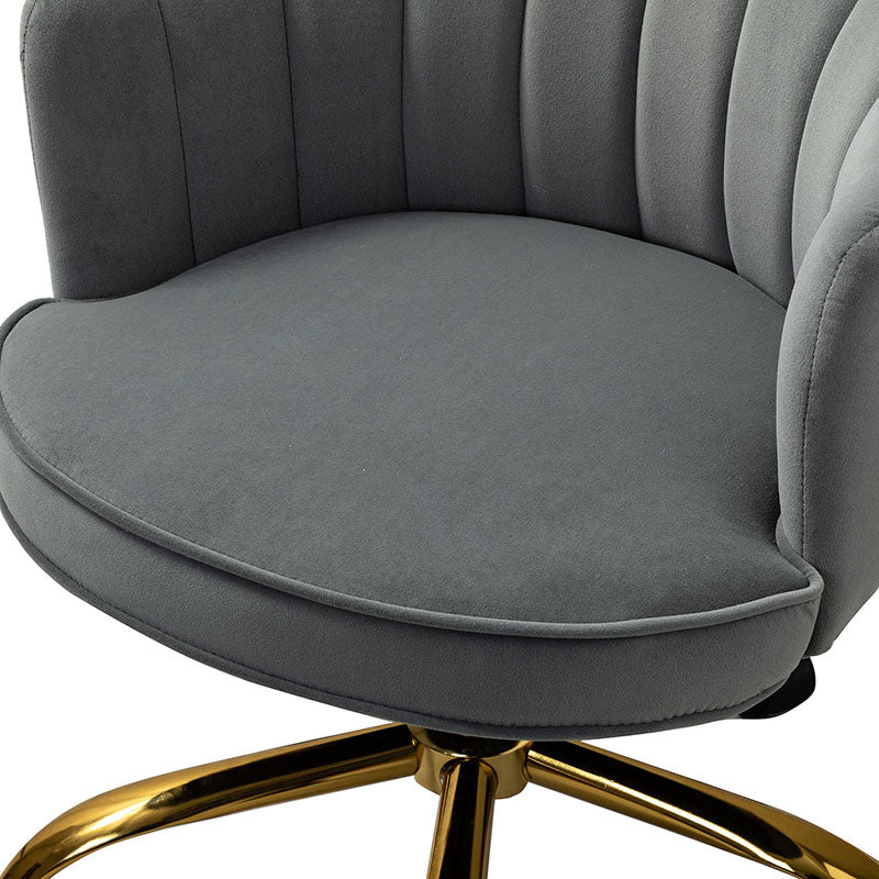 Chaise de Bureau Pivotante en Velours avec Dossier Fleur, Capitonnage, Hauteur Réglable et Base en Métal Doré | Rose / Noir / Bleu Canard / Jaune / Gris / Sauge / Ivoire | Siège Simple