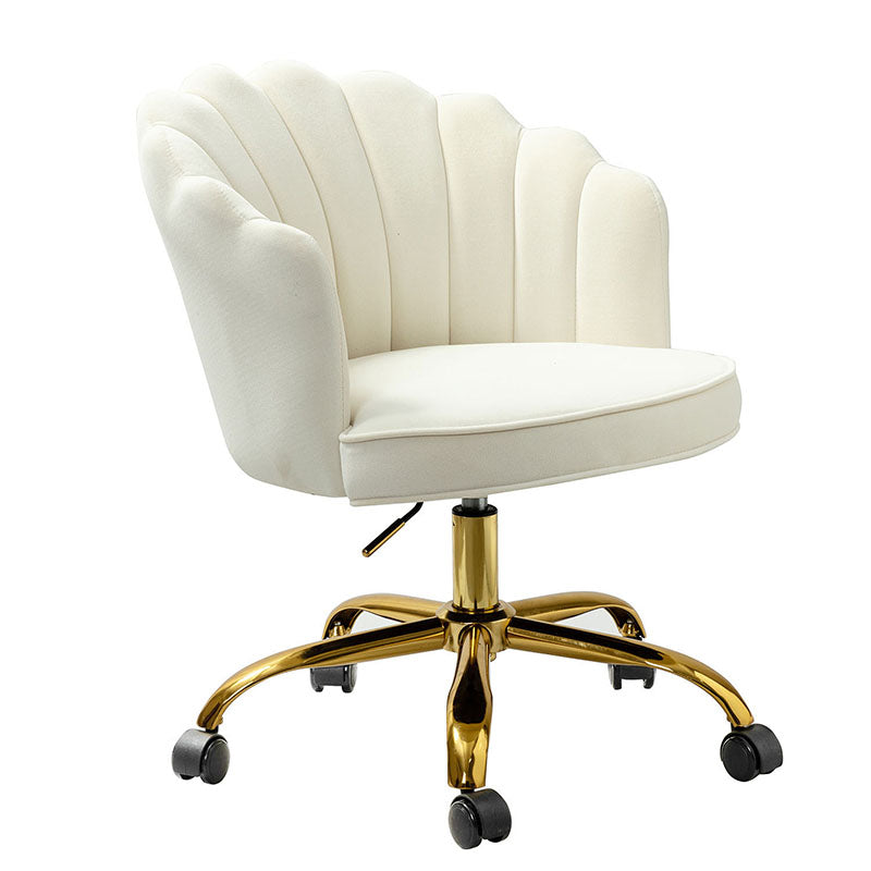 Chaise de Bureau Pivotante en Velours avec Dossier Fleur, Capitonnage, Hauteur Réglable et Base en Métal Doré | Rose / Noir / Bleu Canard / Jaune / Gris / Sauge / Ivoire | Siège Simple