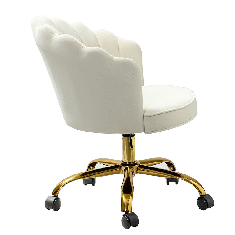 Chaise de Bureau Pivotante en Velours avec Dossier Fleur, Capitonnage, Hauteur Réglable et Base en Métal Doré | Rose / Noir / Bleu Canard / Jaune / Gris / Sauge / Ivoire | Siège Simple