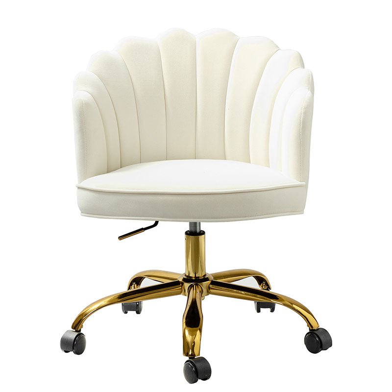 Chaise de Bureau Pivotante en Velours avec Dossier Fleur, Capitonnage, Hauteur Réglable et Base en Métal Doré | Rose / Noir / Bleu Canard / Jaune / Gris / Sauge / Ivoire | Siège Simple