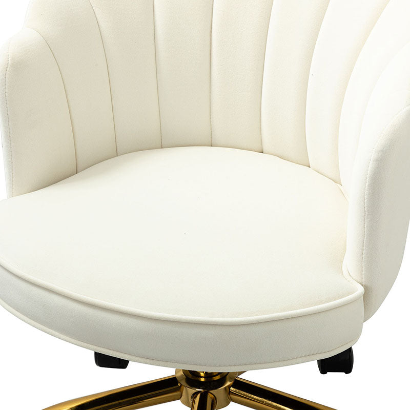 Chaise de Bureau Pivotante en Velours avec Dossier Fleur, Capitonnage, Hauteur Réglable et Base en Métal Doré | Rose / Noir / Bleu Canard / Jaune / Gris / Sauge / Ivoire | Siège Simple