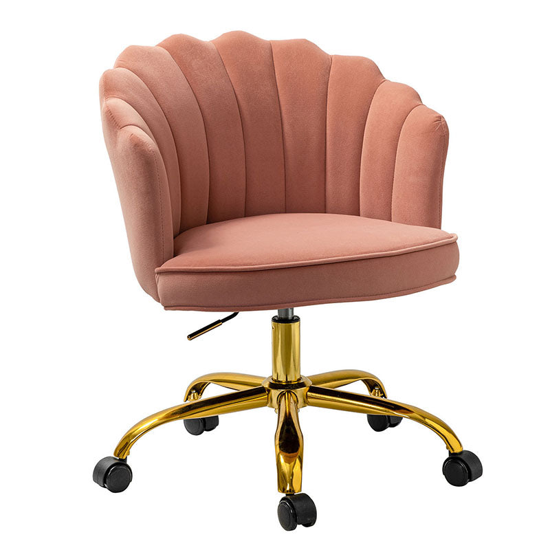 Chaise de Bureau Pivotante en Velours avec Dossier Fleur, Capitonnage, Hauteur Réglable et Base en Métal Doré | Rose / Noir / Bleu Canard / Jaune / Gris / Sauge / Ivoire | Siège Simple