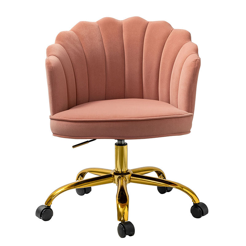 Chaise de Bureau Pivotante en Velours avec Dossier Fleur, Capitonnage, Hauteur Réglable et Base en Métal Doré | Rose / Noir / Bleu Canard / Jaune / Gris / Sauge / Ivoire | Siège Simple