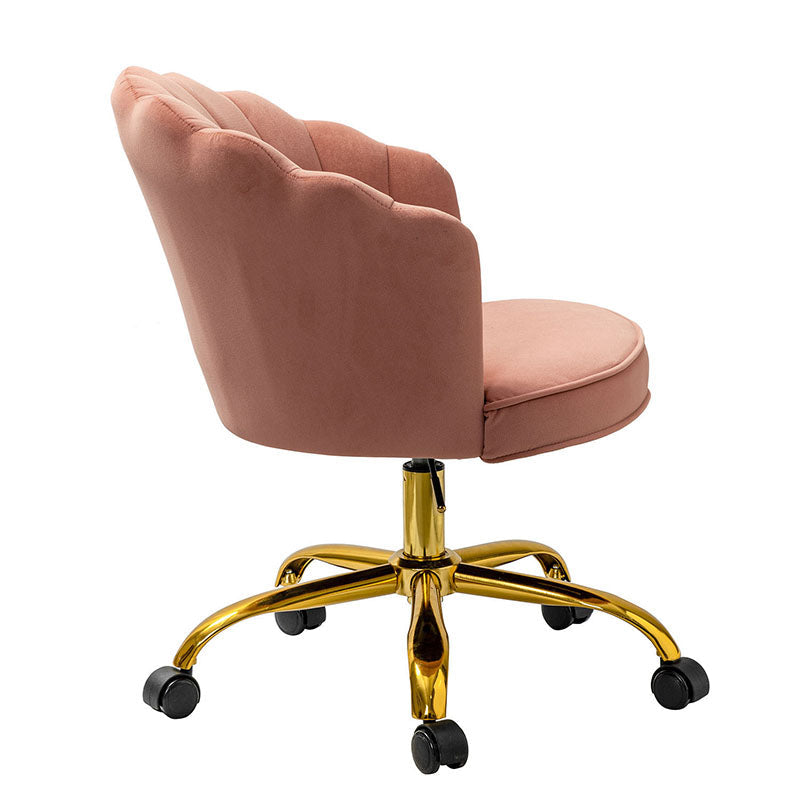 Chaise de Bureau Pivotante en Velours avec Dossier Fleur, Capitonnage, Hauteur Réglable et Base en Métal Doré | Rose / Noir / Bleu Canard / Jaune / Gris / Sauge / Ivoire | Siège Simple