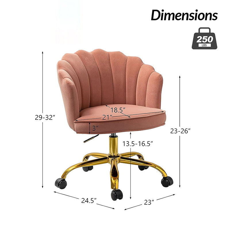 Chaise de Bureau Pivotante en Velours avec Dossier Fleur, Capitonnage, Hauteur Réglable et Base en Métal Doré | Rose / Noir / Bleu Canard / Jaune / Gris / Sauge / Ivoire | Siège Simple