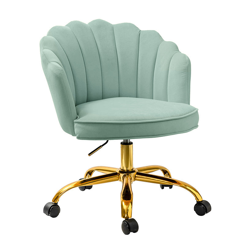 Chaise de Bureau Pivotante en Velours avec Dossier Fleur, Capitonnage, Hauteur Réglable et Base en Métal Doré | Rose / Noir / Bleu Canard / Jaune / Gris / Sauge / Ivoire | Siège Simple