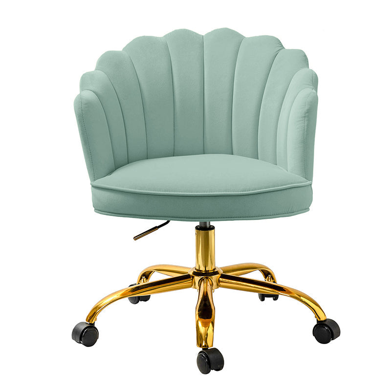 Chaise de Bureau Pivotante en Velours avec Dossier Fleur, Capitonnage, Hauteur Réglable et Base en Métal Doré | Rose / Noir / Bleu Canard / Jaune / Gris / Sauge / Ivoire | Siège Simple