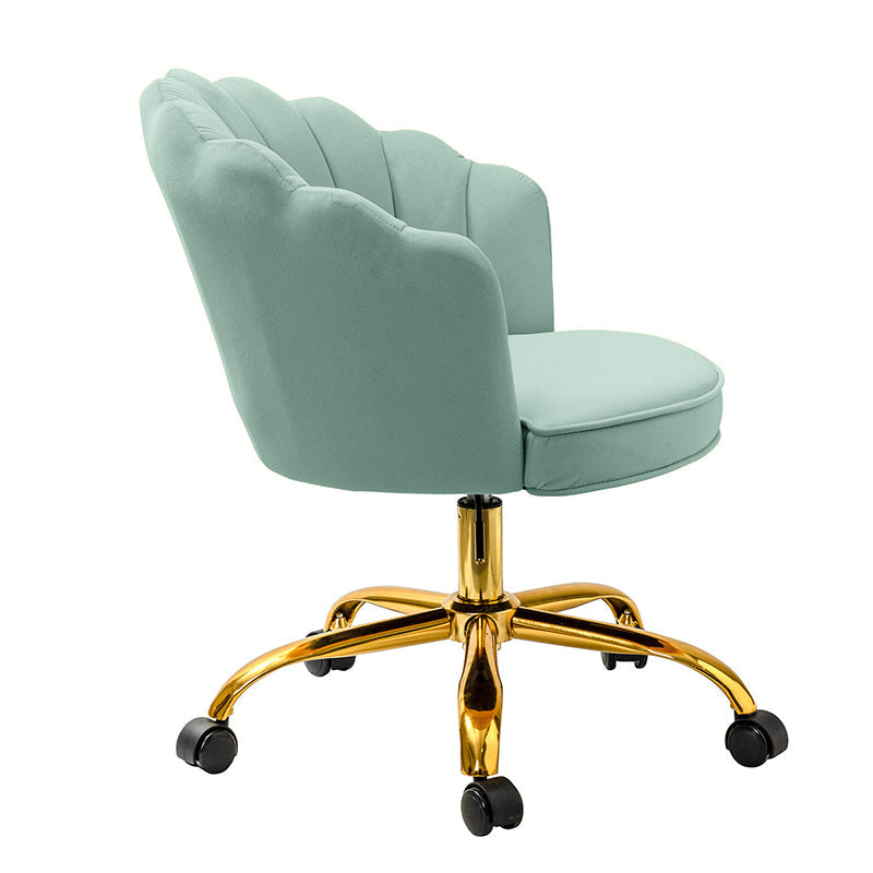Chaise de Bureau Pivotante en Velours avec Dossier Fleur, Capitonnage, Hauteur Réglable et Base en Métal Doré | Rose / Noir / Bleu Canard / Jaune / Gris / Sauge / Ivoire | Siège Simple