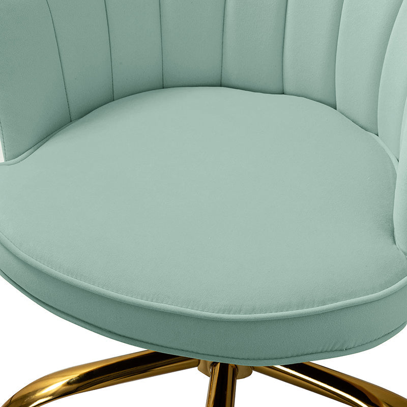 Chaise de Bureau Pivotante en Velours avec Dossier Fleur, Capitonnage, Hauteur Réglable et Base en Métal Doré | Rose / Noir / Bleu Canard / Jaune / Gris / Sauge / Ivoire | Siège Simple