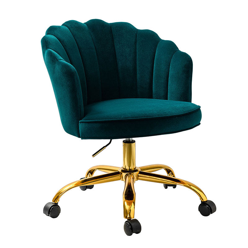 Chaise de Bureau Pivotante en Velours avec Dossier Fleur, Capitonnage, Hauteur Réglable et Base en Métal Doré | Rose / Noir / Bleu Canard / Jaune / Gris / Sauge / Ivoire | Siège Simple