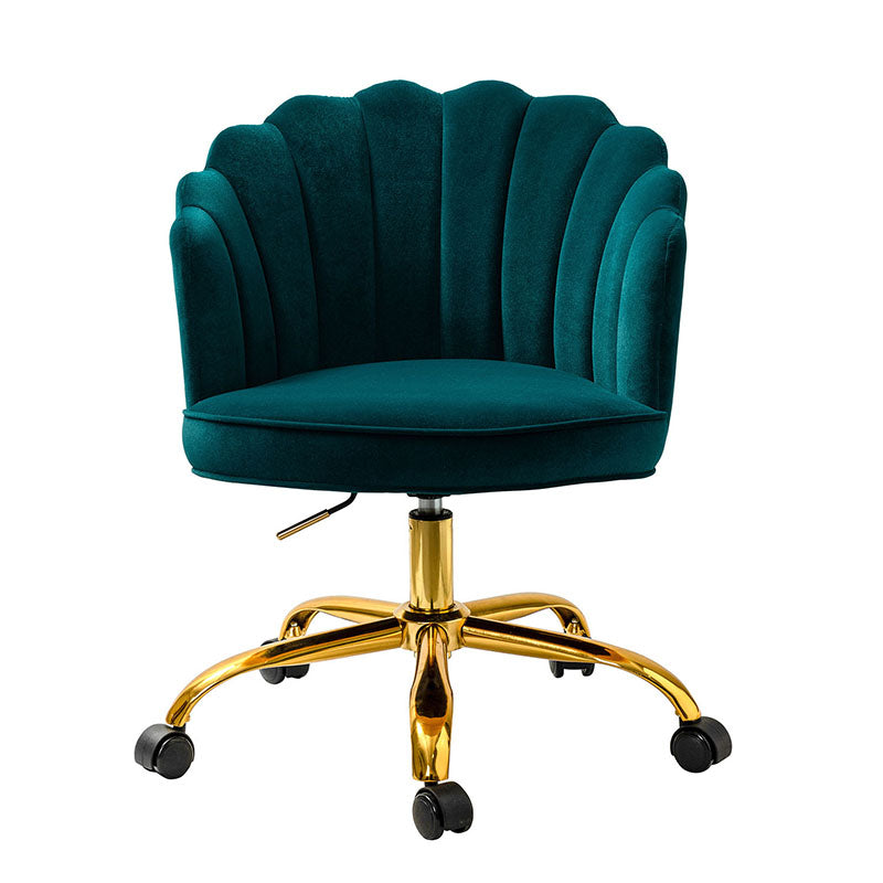 Chaise de Bureau Pivotante en Velours avec Dossier Fleur, Capitonnage, Hauteur Réglable et Base en Métal Doré | Rose / Noir / Bleu Canard / Jaune / Gris / Sauge / Ivoire | Siège Simple