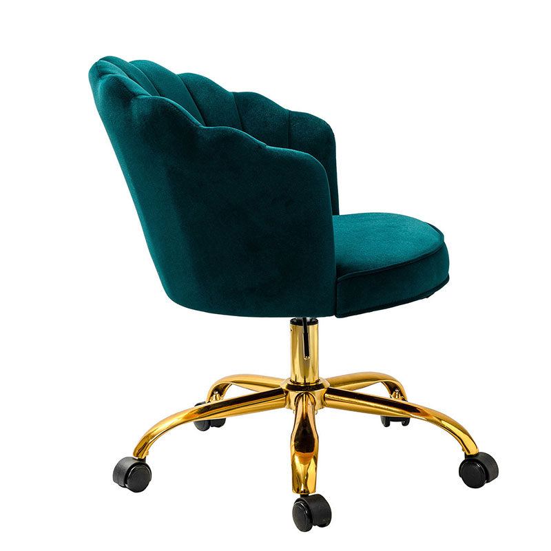 Chaise de Bureau Pivotante en Velours avec Dossier Fleur, Capitonnage, Hauteur Réglable et Base en Métal Doré | Rose / Noir / Bleu Canard / Jaune / Gris / Sauge / Ivoire | Siège Simple