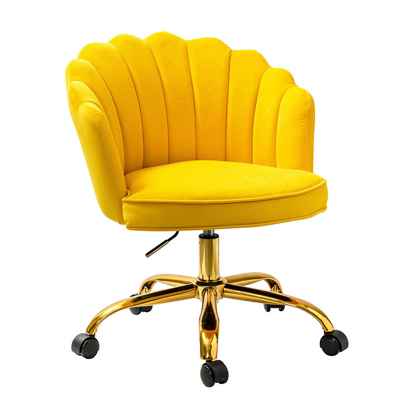 Chaise de Bureau Pivotante en Velours avec Dossier Fleur, Capitonnage, Hauteur Réglable et Base en Métal Doré | Rose / Noir / Bleu Canard / Jaune / Gris / Sauge / Ivoire | Siège Simple