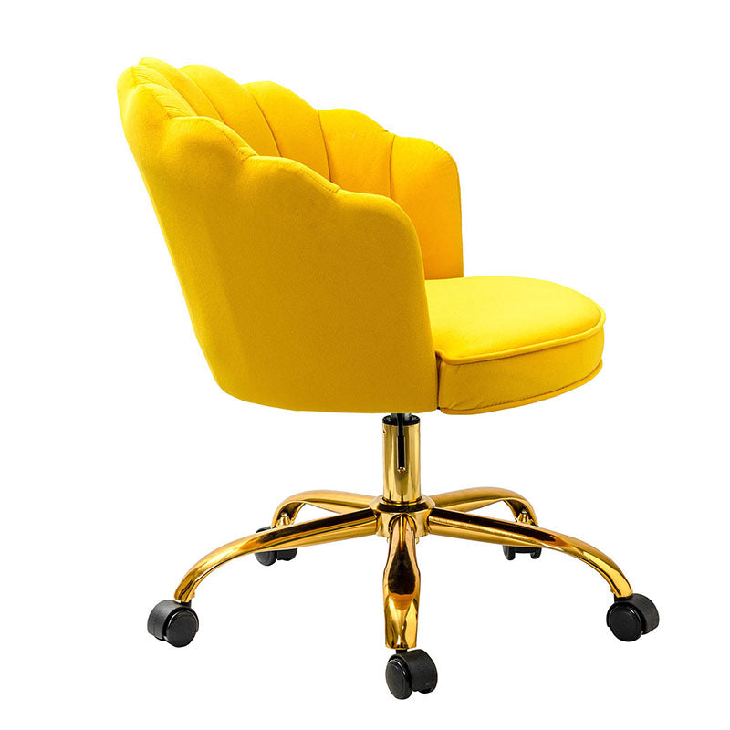 Chaise de Bureau Pivotante en Velours avec Dossier Fleur, Capitonnage, Hauteur Réglable et Base en Métal Doré | Rose / Noir / Bleu Canard / Jaune / Gris / Sauge / Ivoire | Siège Simple