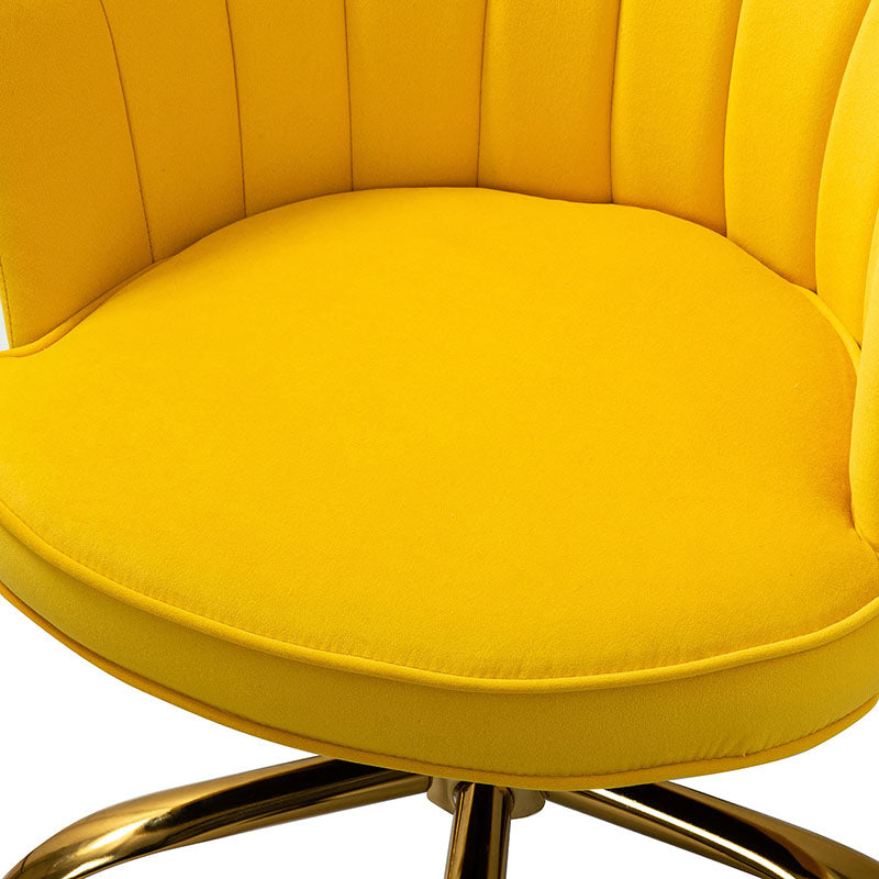 Chaise de Bureau Pivotante en Velours avec Dossier Fleur, Capitonnage, Hauteur Réglable et Base en Métal Doré | Rose / Noir / Bleu Canard / Jaune / Gris / Sauge / Ivoire | Siège Simple