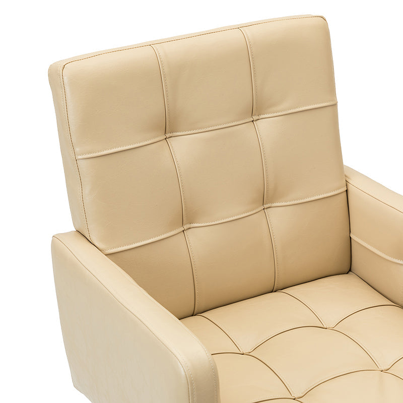 Chaise de bureau pivotante en similicuir capitonnée avec accoudoirs carrés, hauteur réglable et base en métal argenté | Camel / Marron / Noir / Bleu Marine / Beige | Siège unique