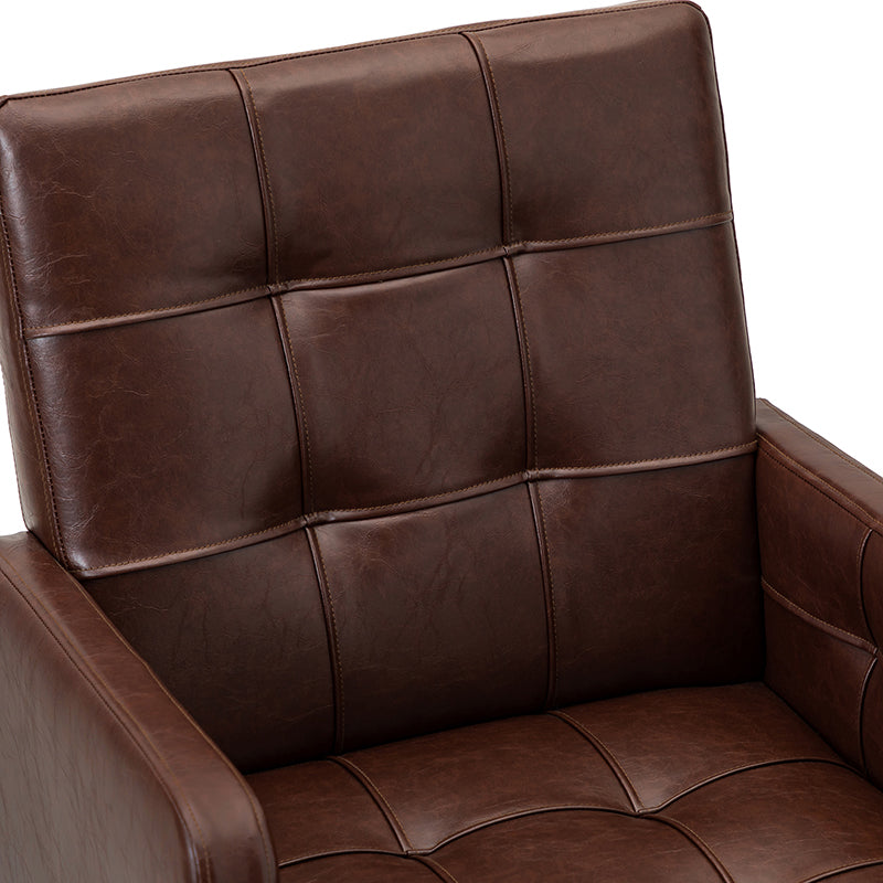 Chaise de bureau pivotante en similicuir capitonnée avec accoudoirs carrés, hauteur réglable et base en métal argenté | Camel / Marron / Noir / Bleu Marine / Beige | Siège unique