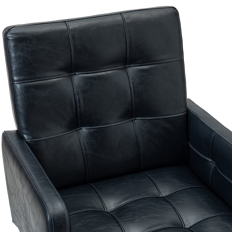 Chaise de bureau pivotante en similicuir capitonnée avec accoudoirs carrés, hauteur réglable et base en métal argenté | Camel / Marron / Noir / Bleu Marine / Beige | Siège unique