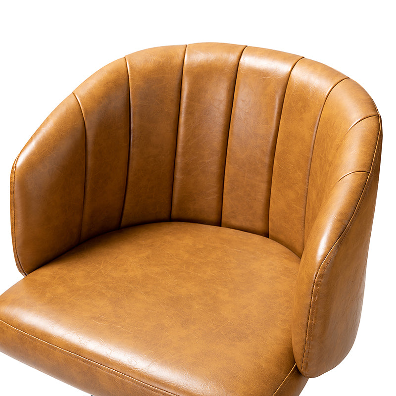 Chaise de travail en cuir synthétique avec dossier capitonné, hauteur réglable, sans accoudoirs et roulettes en métal doré | Camel | Siège individuel