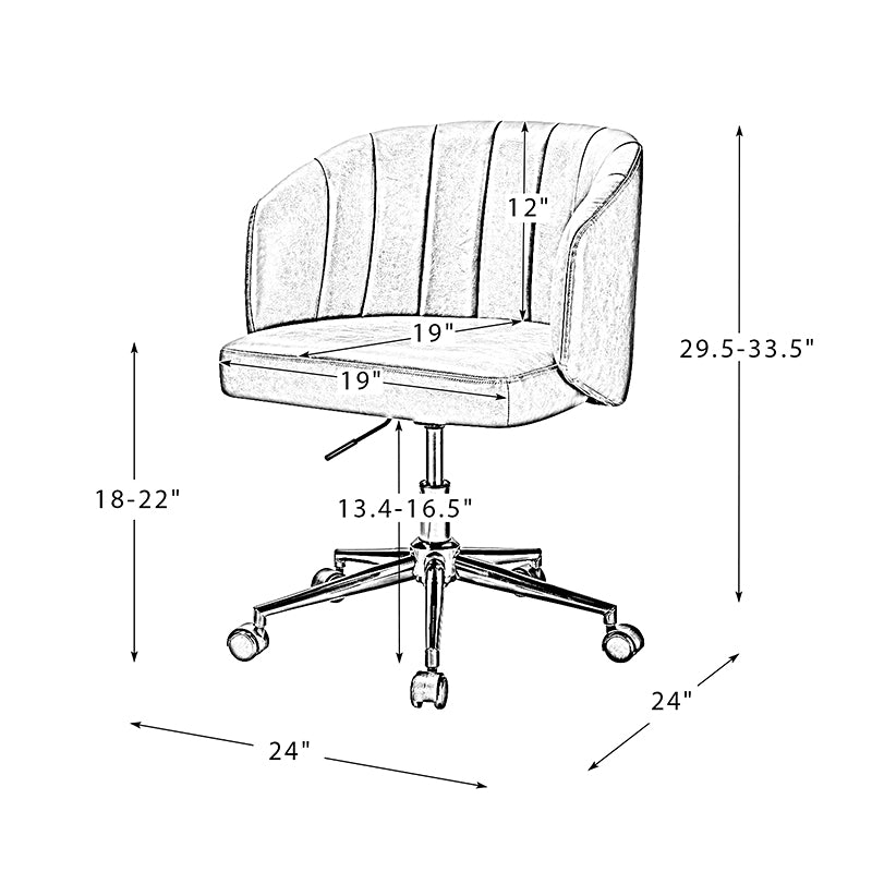 Chaise de travail en cuir synthétique avec dossier capitonné, hauteur réglable, sans accoudoirs et roulettes en métal doré | Camel | Siège individuel
