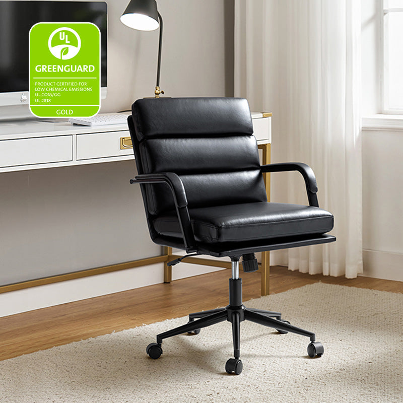 Fauteuil de bureau en similicuir avec pivotement à 360°, bascule verrouillable et accoudoirs | Camel / Blanc / Noir / Marron / Bleu marine / Sauge | Siège unique