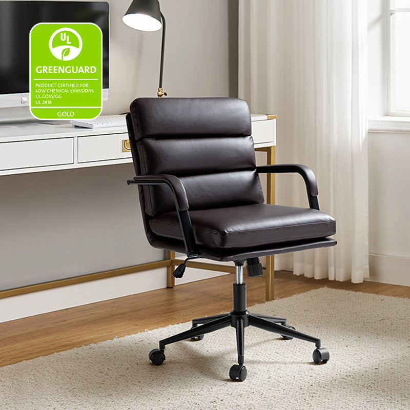 Fauteuil de bureau en similicuir avec pivotement à 360°, bascule verrouillable et accoudoirs | Camel / Blanc / Noir / Marron / Bleu marine / Sauge | Siège unique