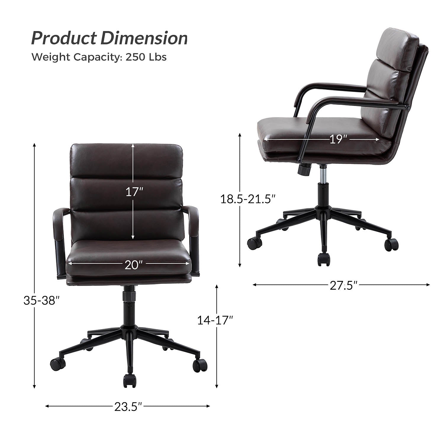 Fauteuil de bureau en similicuir avec pivotement à 360°, bascule verrouillable et accoudoirs | Camel / Blanc / Noir / Marron / Bleu marine / Sauge | Siège unique