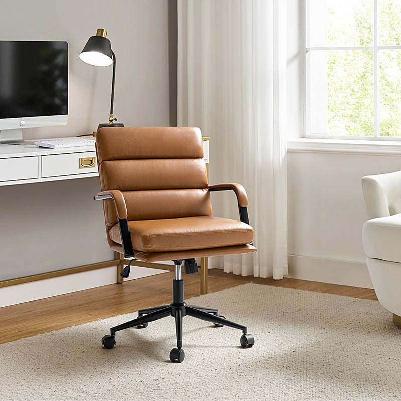 Fauteuil de bureau en similicuir avec pivotement à 360°, bascule verrouillable et accoudoirs | Camel / Blanc / Noir / Marron / Bleu marine / Sauge | Siège unique
